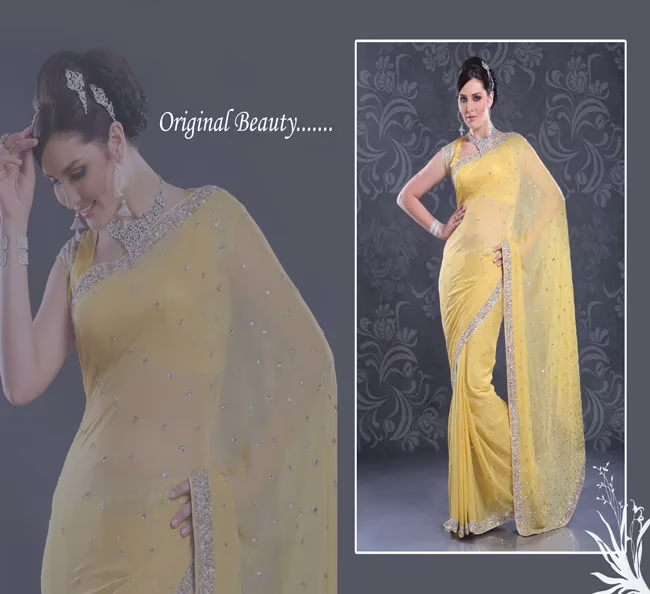 Pazaar Light Jonquil Yellow Embroidered Party Saree  With Zari Thread