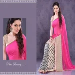 Pazaar Persian-Rose Pink  Off-white Embroidered Party Saree  With Resham Zari Thread