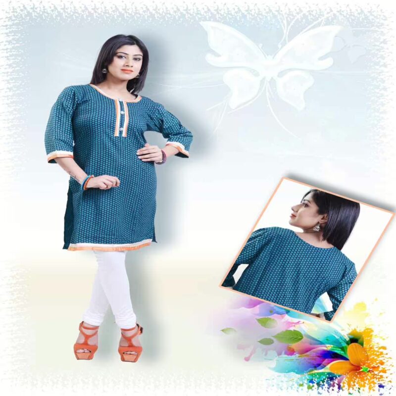 Teal Green and Black Printed Party Kurti