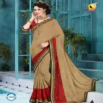Shringar Creem & Red  New Fancy Georgette Net Saree