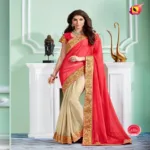 Sayna 2 Red,Cream New Fancy Satin Chiffon,ChiffonSaree