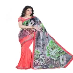 Rock-Fashion Red Weightless Printed  Work Saree