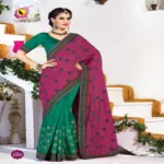 Kangana Pink & Green Dupion Silk Saree