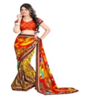 Rock-Fashion Multi Colour Weightless Printed  Work Saree