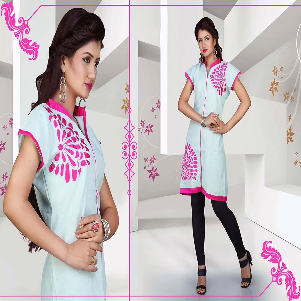 Pazaar Tea Green Embroidered Festival Kurti