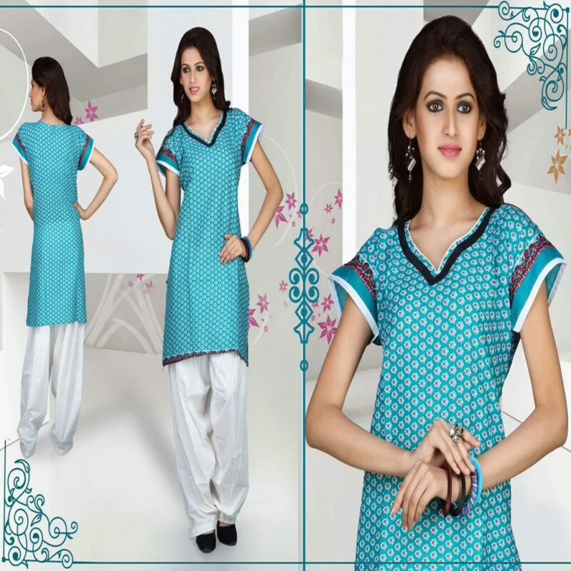 Pazaar Deep Sky Blue Printed Party Kurti