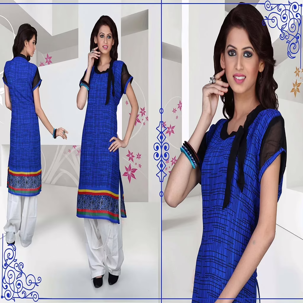 Pazaar Dark Blue Printed Party Kurti