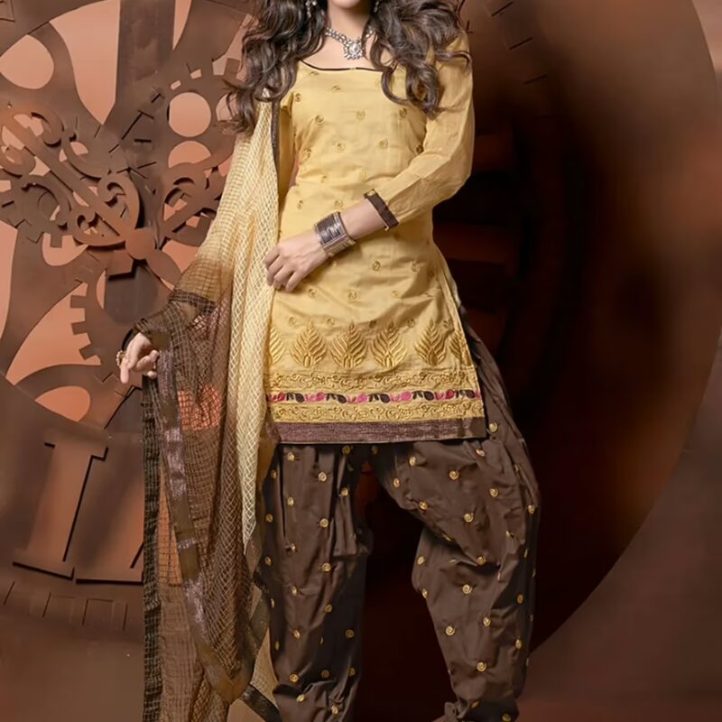 Antra Dark Beige Color Embroidered Designer Unstitched Salwar Kameez