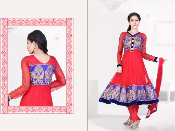Pazaar Kaanchi Cardinal Red Embroidered Anarkali Salwar Kameez