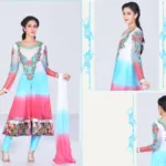 Pazaar Kaanchi Off White & Aqua Blue Embroidered Anarkali Salwar Kameez