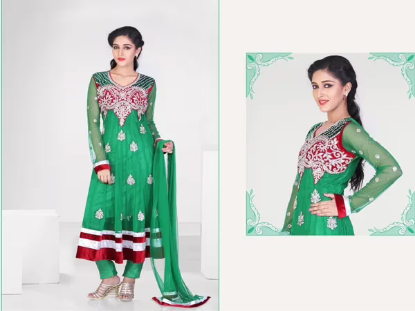 Pazaar Kaanchi Jungle Grren Embroidered Anarkali Salwar Kameez
