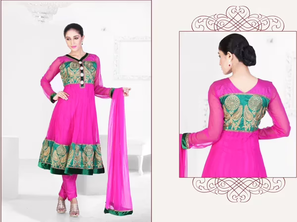 Pazaar Kaanchi Persian Pink Embroidered Anarkali Salwar Kameez