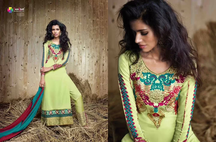 Hi-Fashion Sea Green Georgette Salwar Kameez - Image 2