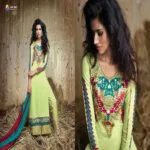Hi-Fashion Sea Green  Embroidered Straight Suit