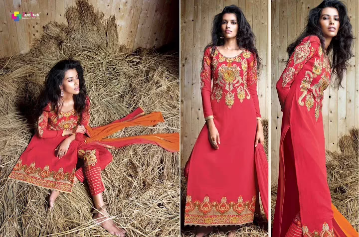 Hi-Fashion Red Georgette Salwar Kameez - Image 2