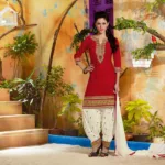 Hi-Fashion Red Embroidered Straight Suit