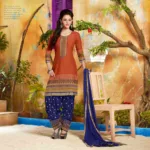Hi-Fashion Brown  Embroidered Straight Suit