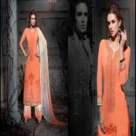 Hi-Fashion Peach  Embroidered Straight Suit