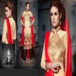 Hi-Fashion Cream  Embroidered Straight Suit