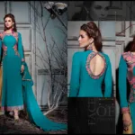 Hi-Fashion Bule Embroidered Straight Suit