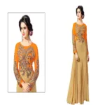 Hi-Fashion Beige Embroidered Designer Readymade Gown
