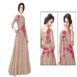 Hi-Fashion Beige Embroidered Designer Readymade Gown