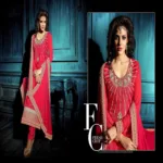 Hi-Fashion Embroidered Red Designer Straight Suit