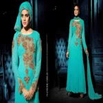 Hi-Fashion Embroidered Aqua Designer Straight Suit