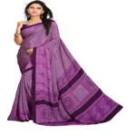 Hi-Fashion Violet Crepe Print  Work Saree