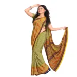 Hi-Fashion Yellow Crepe Print  Work Saree