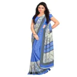 Hi-Fashion Blue  Crepe Print  Work Saree