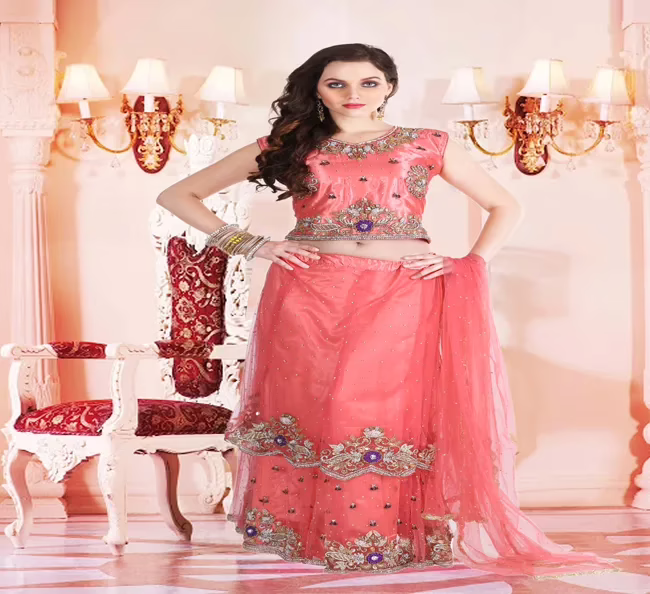 Pazaar Rangoli Salmon Pink Embroided Lehenga Choli