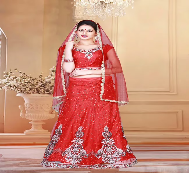 Pazaar Rangoli Crimson Red Embroided Lehenga Choli