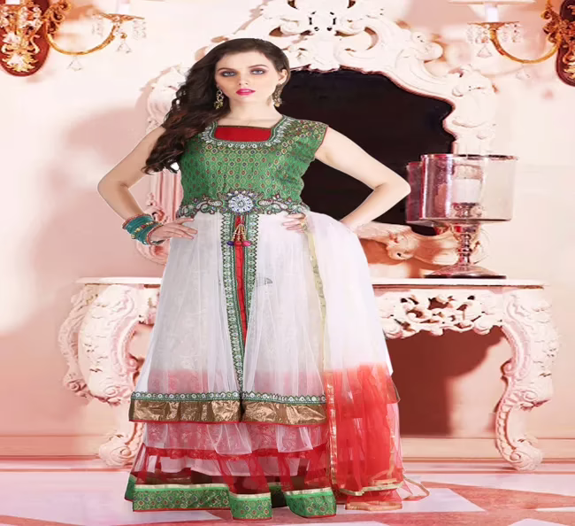 Pazaar Rangoli Off-white and Sea Green Embroided Lehenga Choli