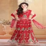 Pazaar Rangoli Rose-Madder Red Embroided Lehenga Choli