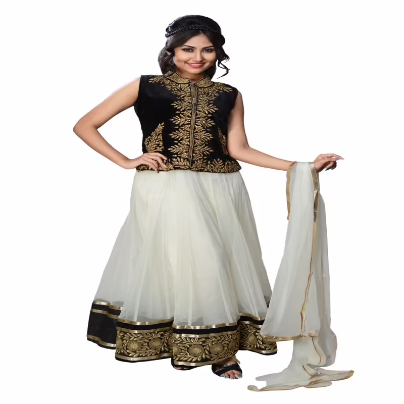 Pazaar Black and Off-white embroidered kameez