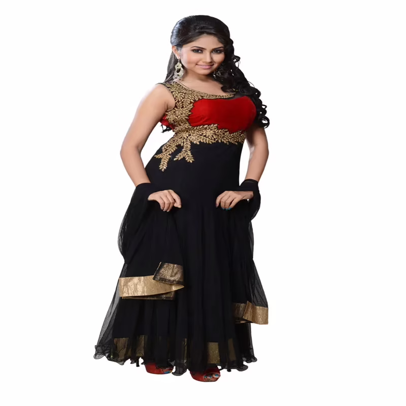 Pazaar Venetian Red and Black embroidered party Kameez