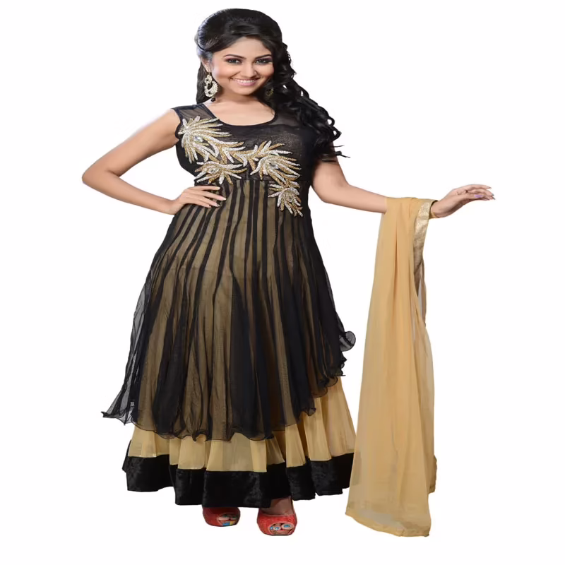 Pazaar Black and Peach Yellow embroidered party Kameez