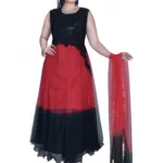 Pazaar Cardinal Red & Black Embroidered Festival Anarkali Kameez