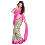 Hi-Fashion Pink Crepe Print  Work Saree