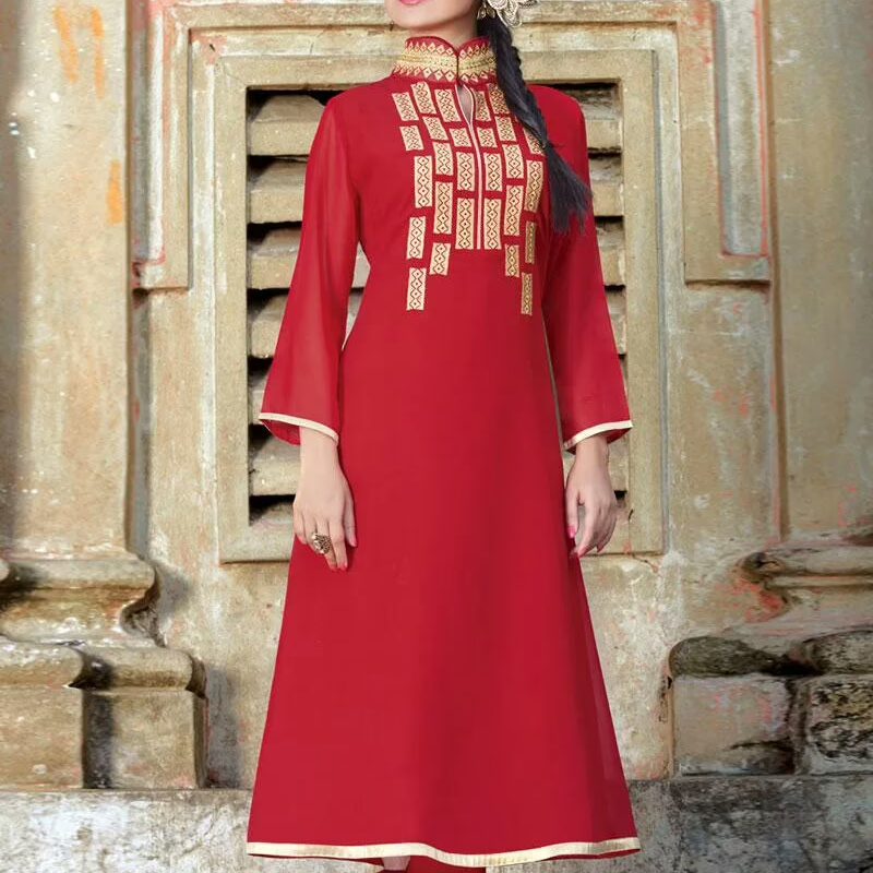 Hi-Fashion Red Embroidered Designer Readymade Kurtis
