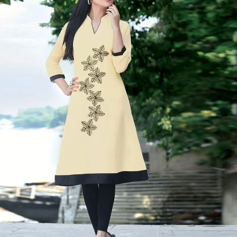 Hi-Fashion Beige Embroidered Designer Readymade Kurtis