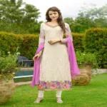 Hi-Fashion White Embroidered Semi Stitched Straight Suit