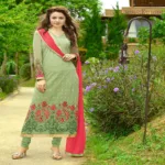Hi-Fashion Green Embroidered Semi Stitched Straight Suit