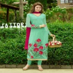 Hi-Fashion Green Embroidered Semi Stitched Straight Suit