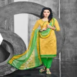 Hi-Fashion Yellow & Green Embroidered Churidar Suit