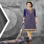 Hi-Fashion Navy & Cream Embroidered Churidar Suit