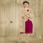 Hi-Fashion Maroon & Beige Embroidered Chanderi Straight Suit