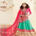 Hi-Fashion Embroidered Sea-Greeen With Pink Lehenga Choli