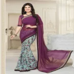 Hi-Fashion Violet Printed Georgette Traditional Saree